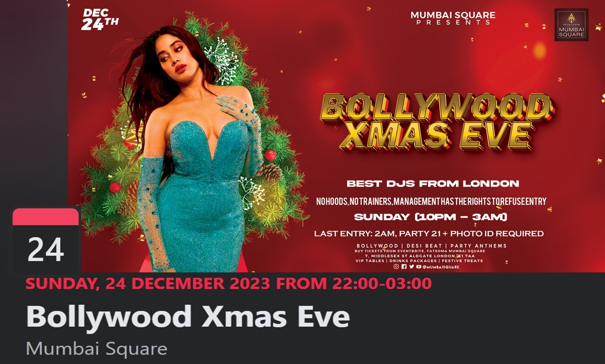 Bollywood Xmas Eve Party: A festive spectacle of lights, joy, and Bollywood beats as guests celebrate under the twinkling Christmas decor.